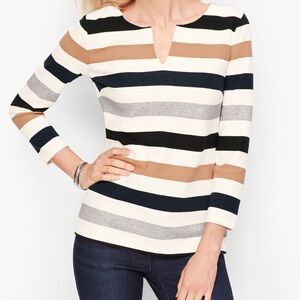 Talbots Textured Stripe 3/4 Sleeve Top size XSP